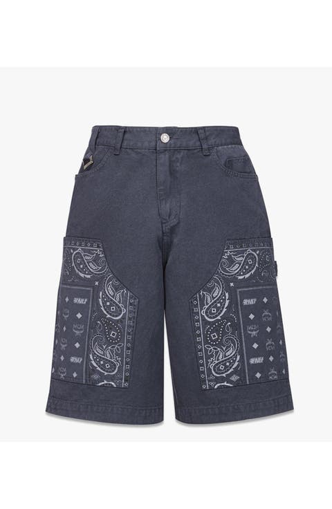 X KASINA Bandana Monogram Shorts in Denim Jacquard