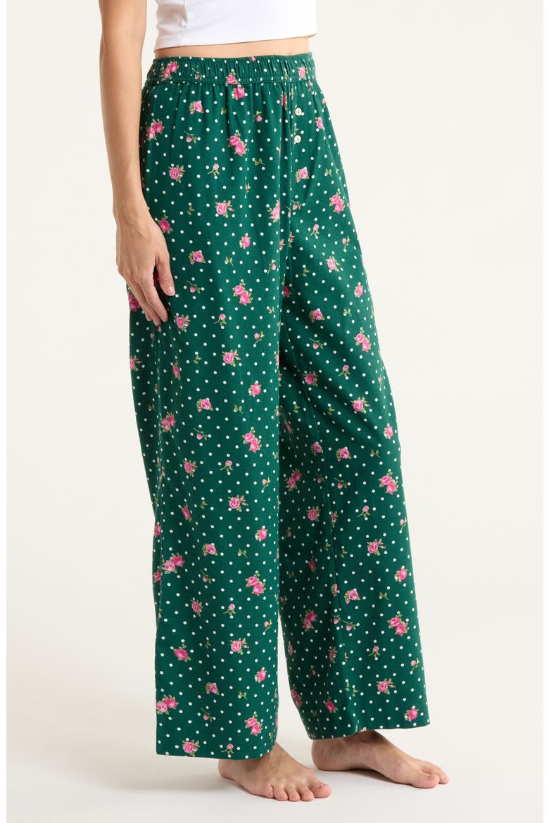 Print Flannel Boxer Pajama Pants, Alternate, color, GREEN POLKA DOT ROSE