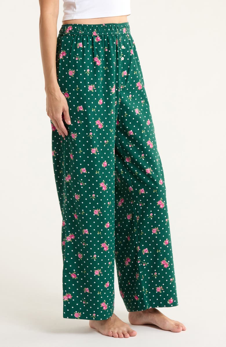Open Edit Print Flannel Boxer Pajama Pants, Alternate, color, Green Polka Dot Rose