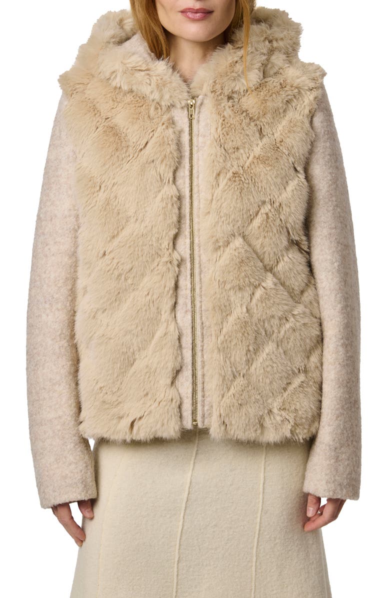 Bernardo Darien Faux Fur & Bouclé Jacket, Main, color, Beige