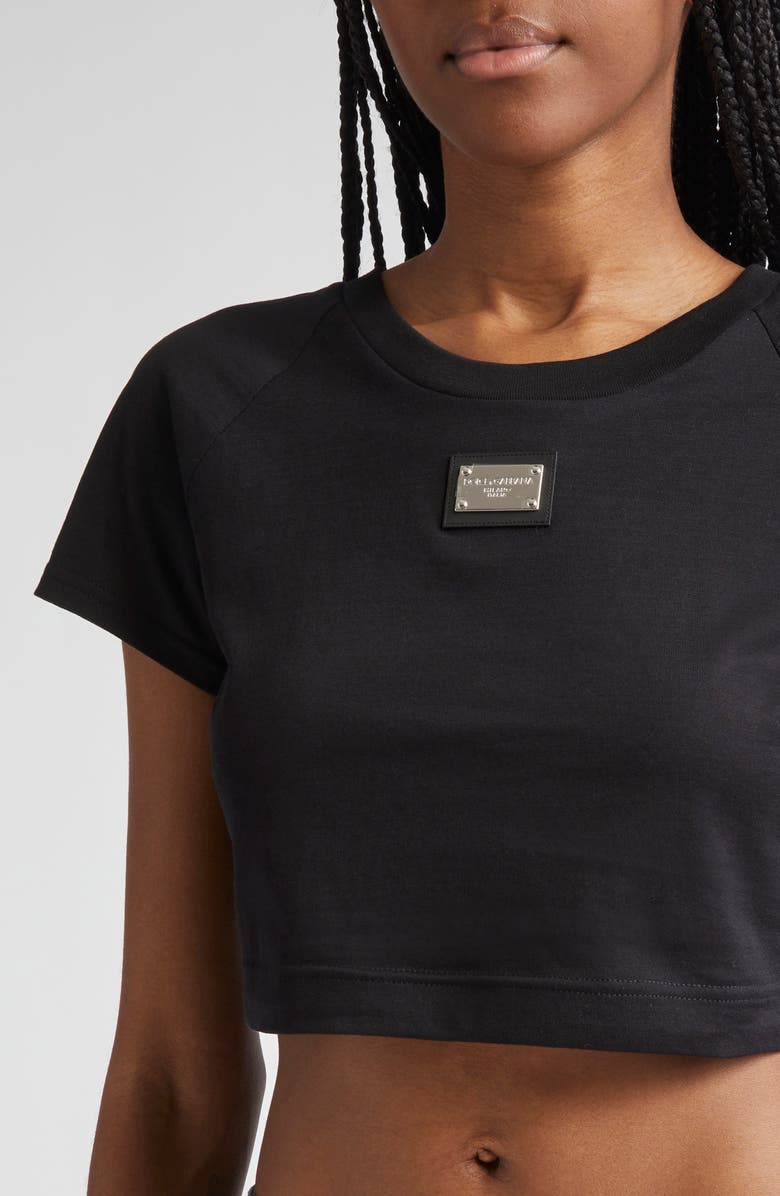 Dolce&Gabbana Logo Plate Crop Top, Alternate, color, N0000 Black