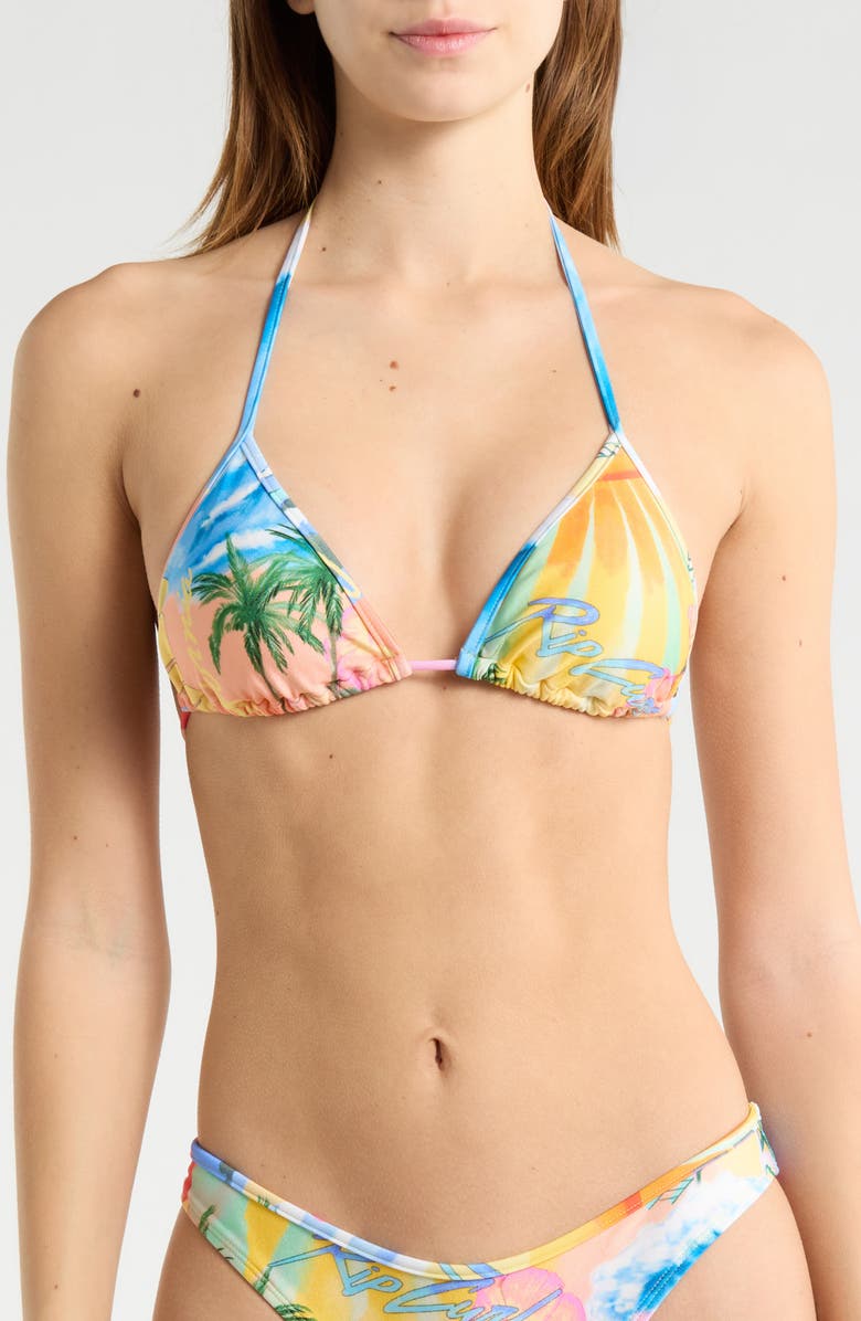 Rip Curl Hotel Malibu Sliding Triangle Bikini Top, Main, color, Yellow Multi