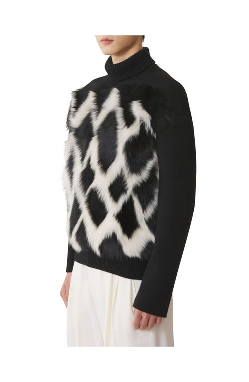 Lanvin Wool And Leather Intarsia Turtleneck Sweater In Black