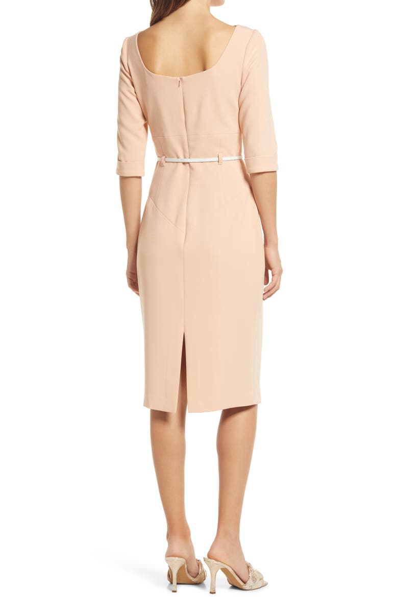 Black Halo Belted Drape Neck Sheath Dress, Alternate, color, 