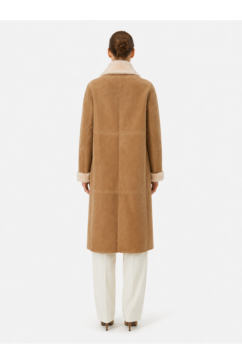 Symphony Merino Shearling Double-Breasted Long Coat, Alternate, color, Chalk