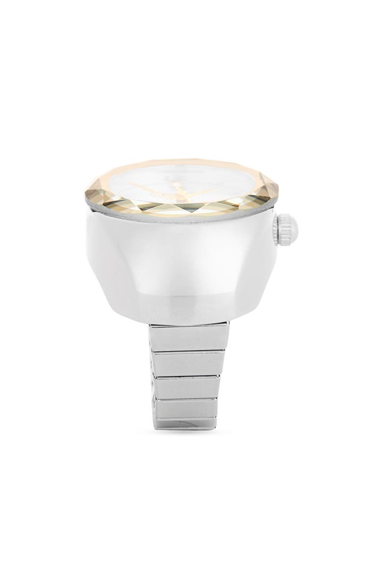 Jessica Simpson Two-Tone Faceted Bezel Ring Watch, 25mm, Alternate, color, Silver