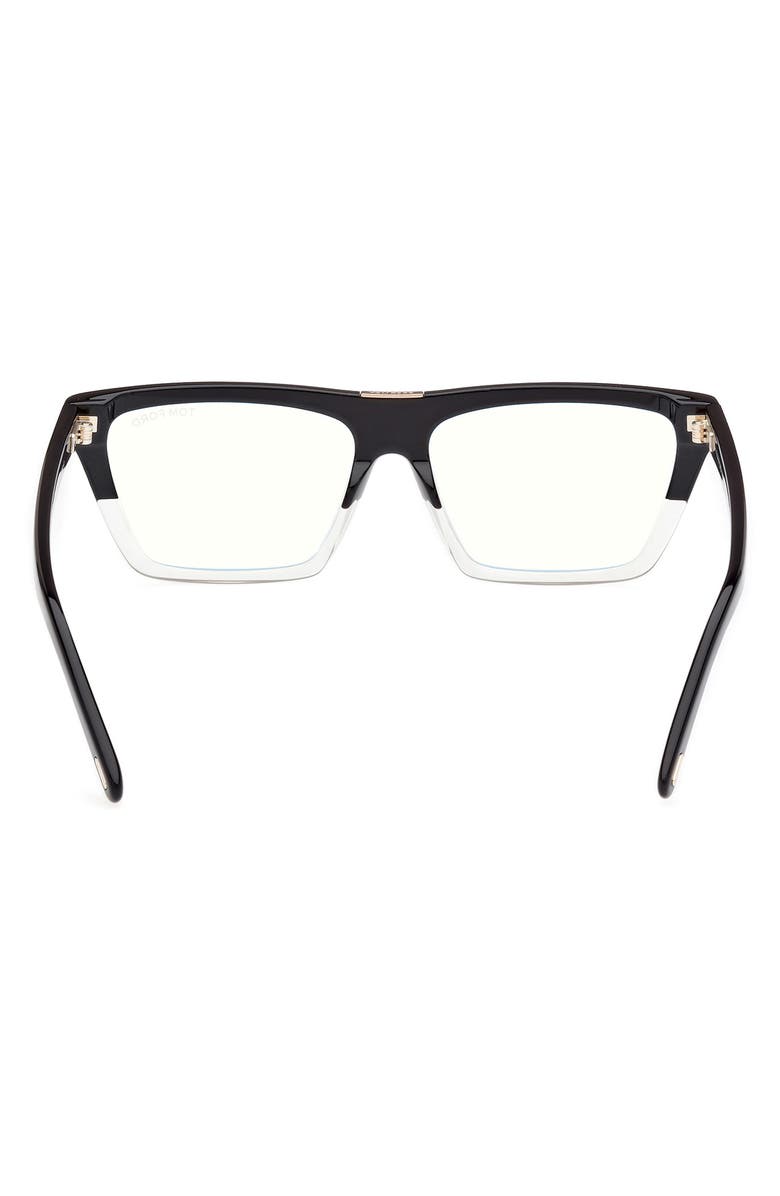 TOM FORD 57mm Square Blue Light Blocking Glasses, Alternate, color, Color Block Black / Crystal