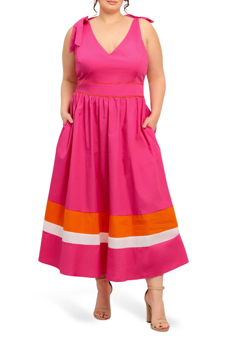 Bow Strap Midi Dress, Main, color, FUCHSIA ORANGE