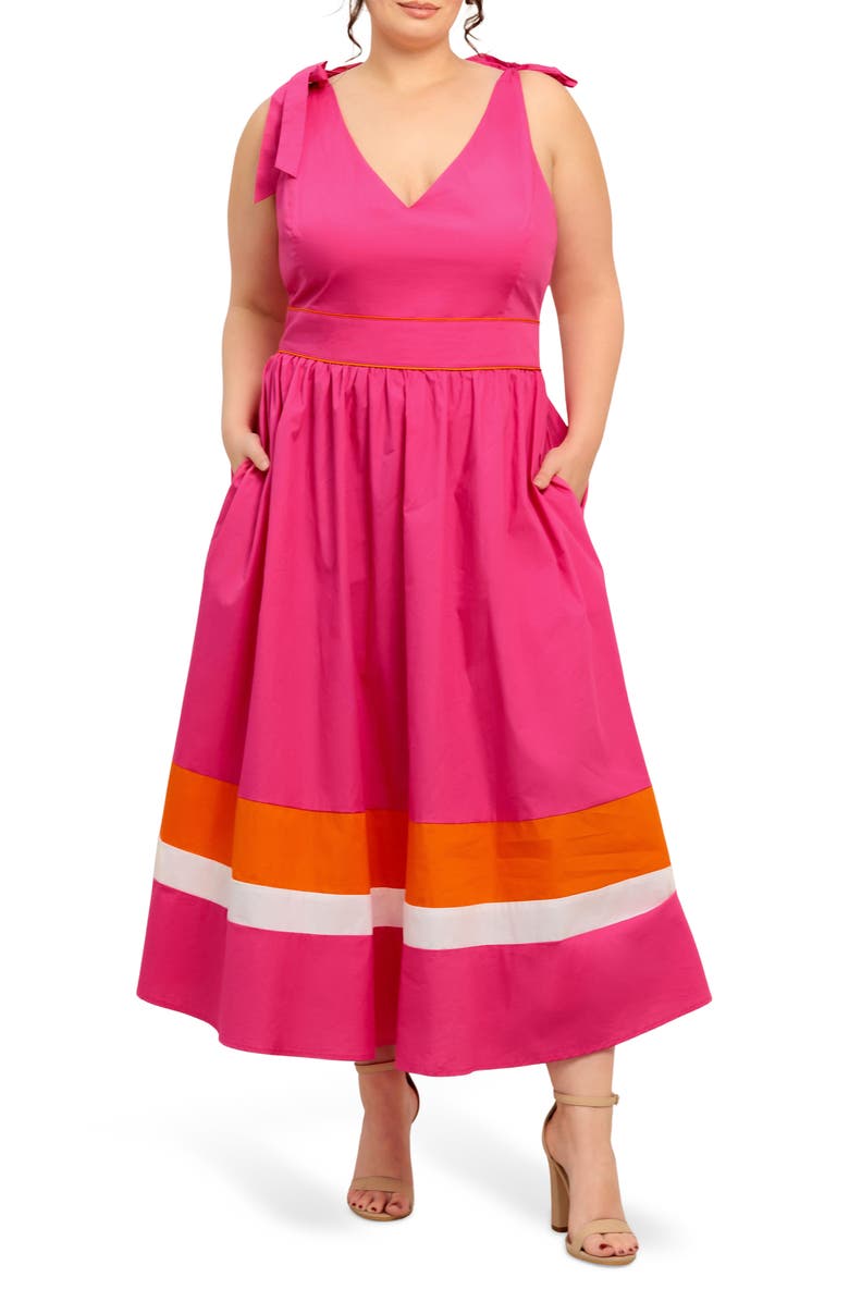 FLYING TOMATO Bow Strap Midi Dress, Main, color, Fuchsia Orange