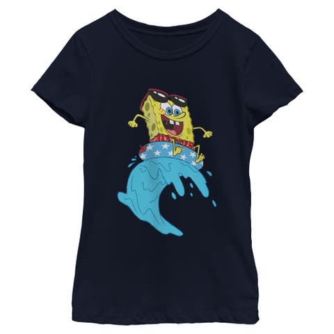 Girl's SpongeBob SquarePants Cool Surfing Waves  Graphic T-Shirt