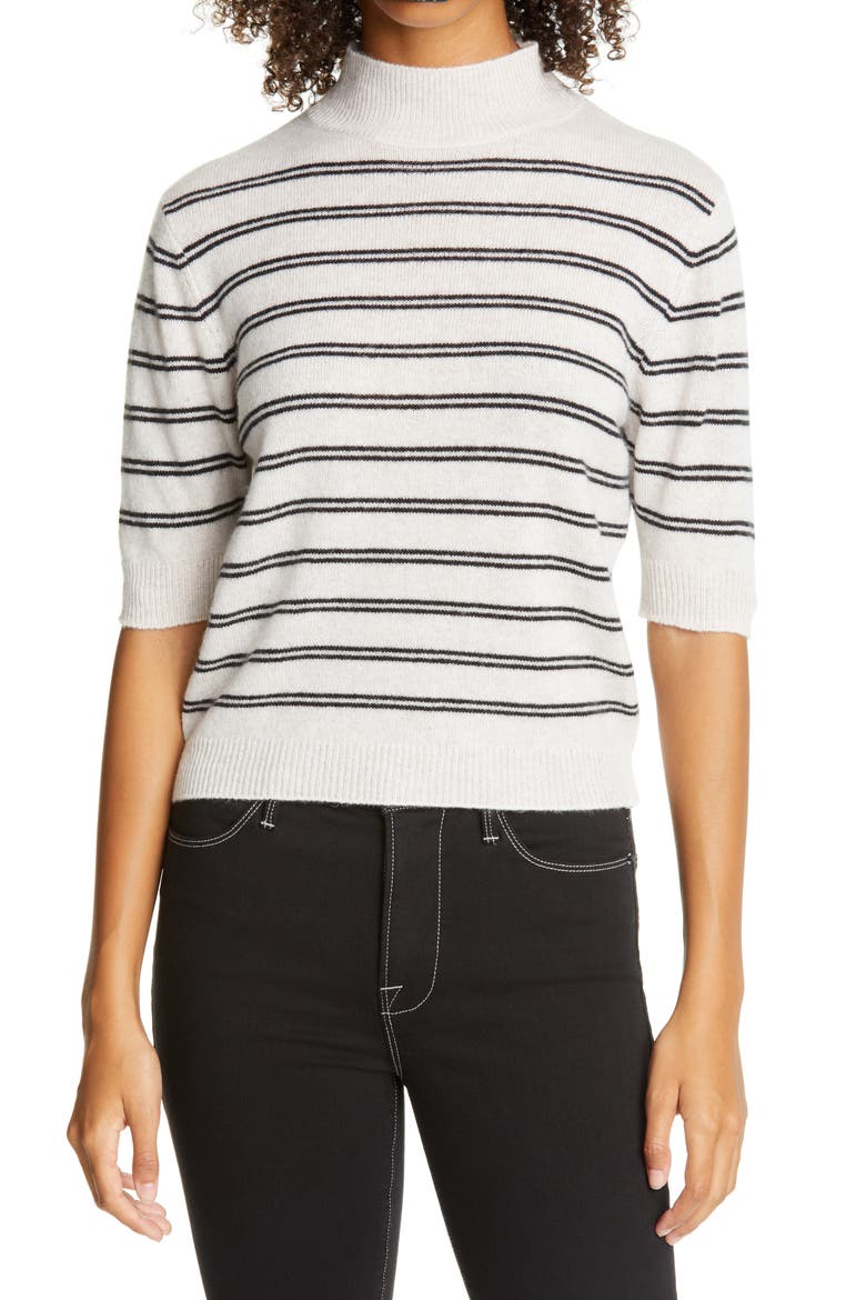 Stripe Wool & Cashmere Crop Sweater, Main, color, OATMEAL HEATHER MULTI