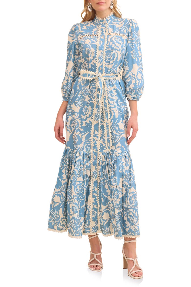 Cotton Poplin Floral Maxi Dress, Main, color, BLUE VINTAGE FLORAL