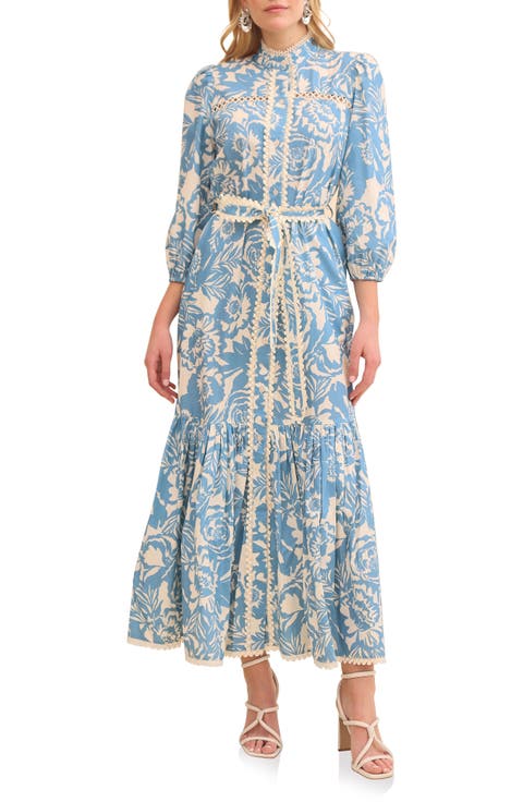 Floral Print Long Sleeve Cotton Poplin Dress