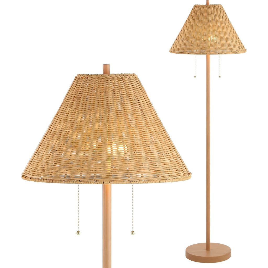Jonathan Y Nando 61" 2-light Coastal Bohemian Iron, Rattan Led Floor Lamp With Pull-chain In Brown Wood Finish