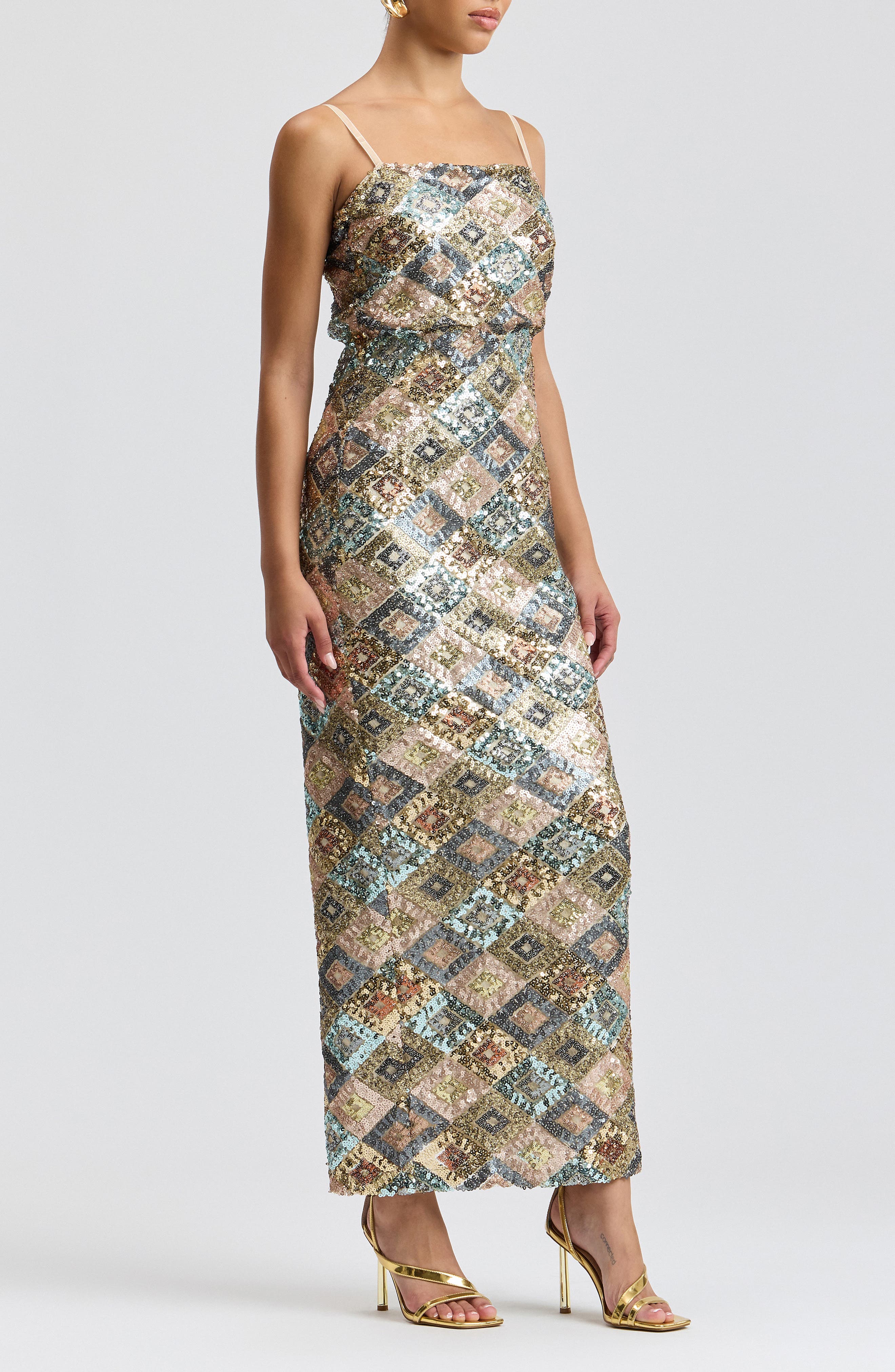 Avec Les Filles Sequin Tie Waist Column Maxi Dress (Women) | Nordstrom