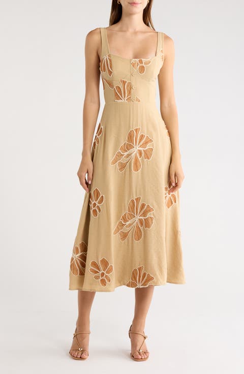 Placed Embroidered Floral Midi Dress