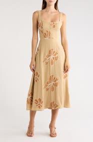 MOON RIVER Placed Embroidered Floral Midi Dress