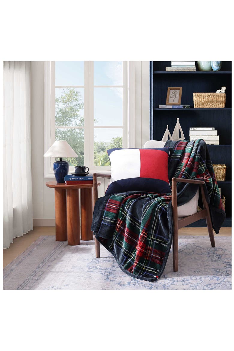Devon Tartan Reversible Throw, Alternate, color, NAVY BLUE