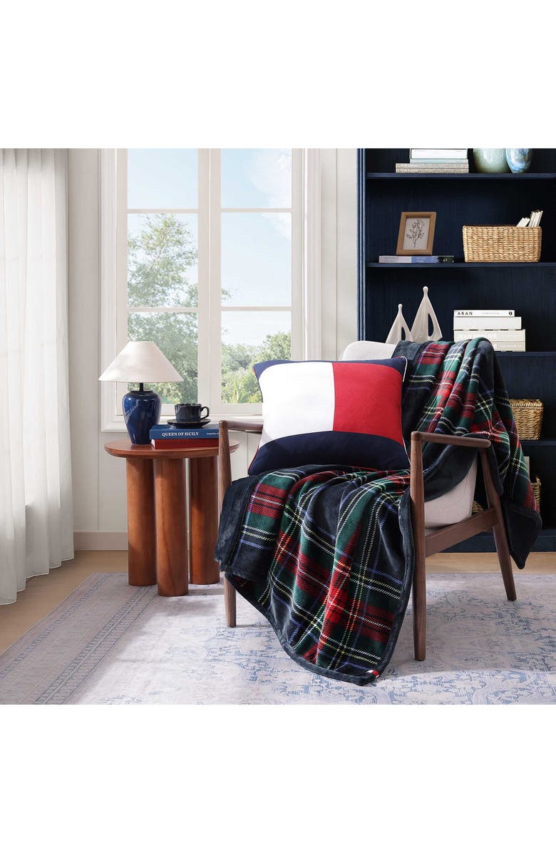 Tommy Hilfiger Devon Tartan Reversible Throw, Alternate, color, Navy Blue