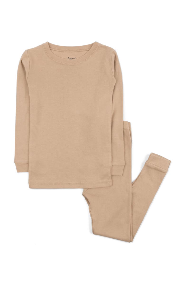 Leveret Kids Two-Piece Solid Cotton Matching Family Pajamas, Main, color, Beige