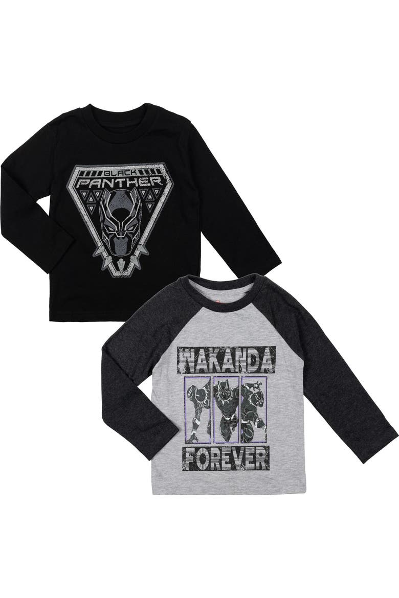 Avengers 2-Piece Long Sleeve T-Shirts, Alternate, color, Grey Black Panther