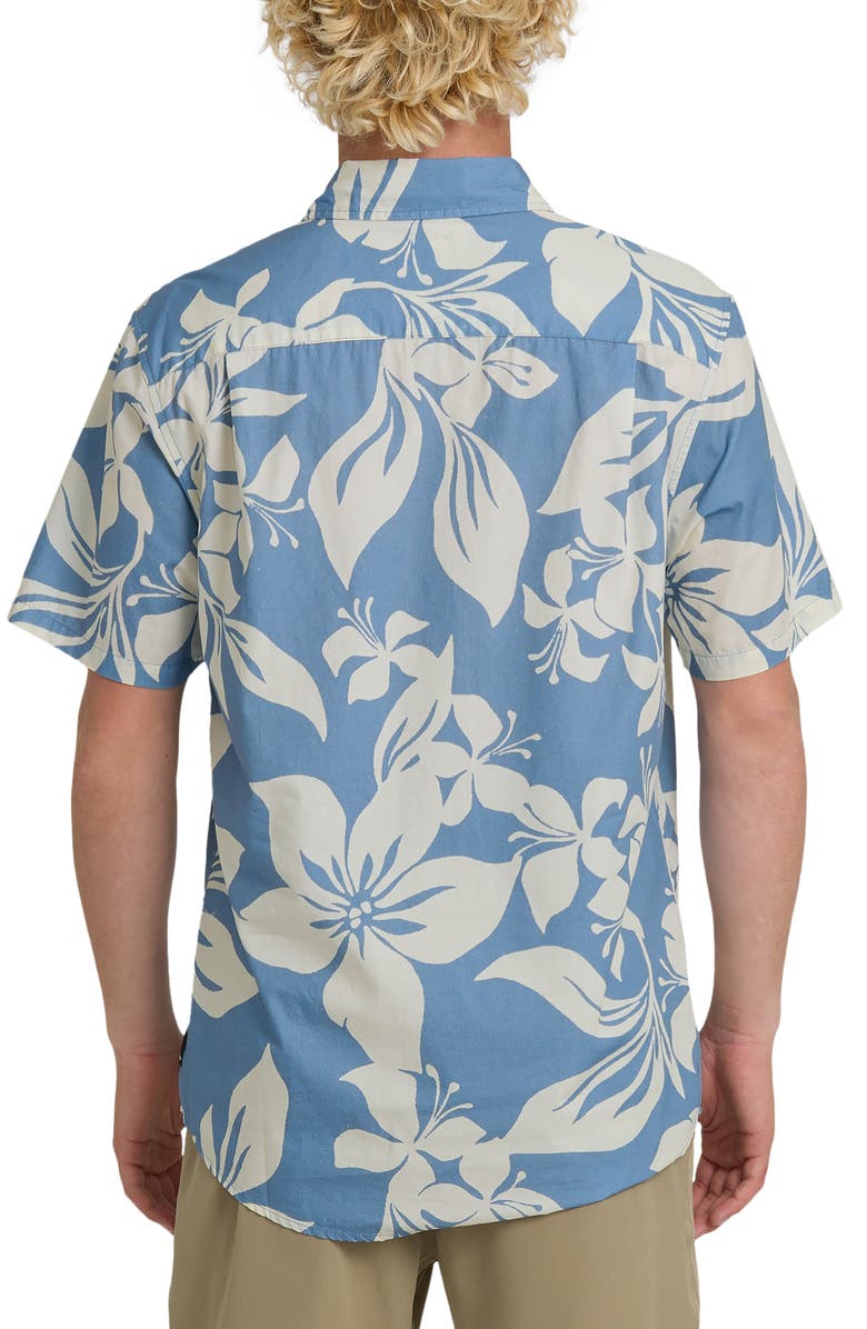 Quiksilver Kailua Floral Classic Short Sleeve Cotton Button-Up Shirt, Alternate, color, Riviera