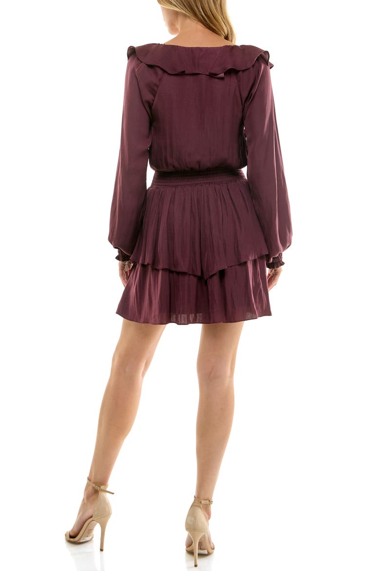 Ruffle Long Sleeve Fit & Flare Minidress, Alternate, color, RAISIN