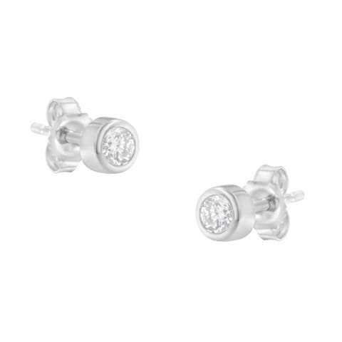 10K White Gold 1/5 Ct Diamond Bezel- Solitaire Stud Earrings