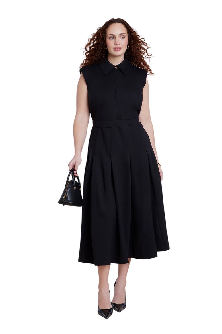 Ponte Sleeveless Midi Shirt Dress, Main, color, BLACK ONYX