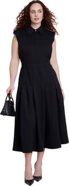 ELOQUII Ponte Sleeveless Midi Shirt Dress
