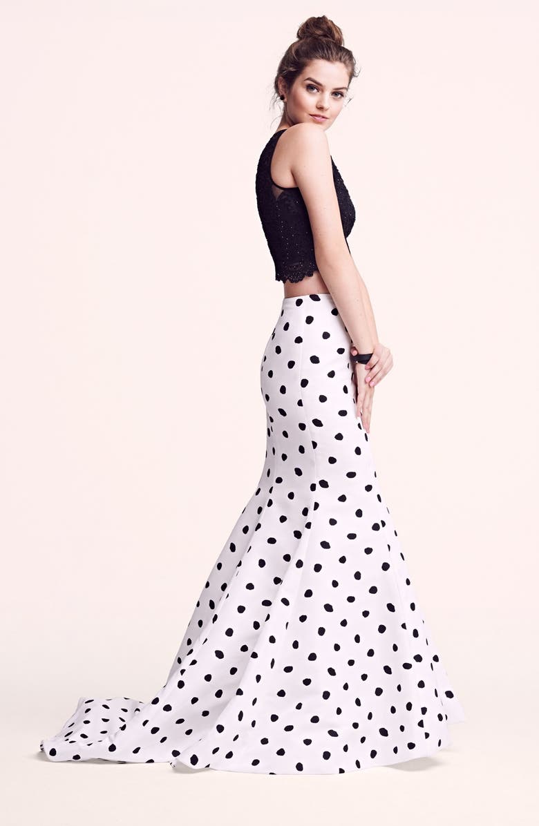 Sherri Hill Embellished Lace Crop Tank & Dotted Mermaid Skirt, Alternate, color, 