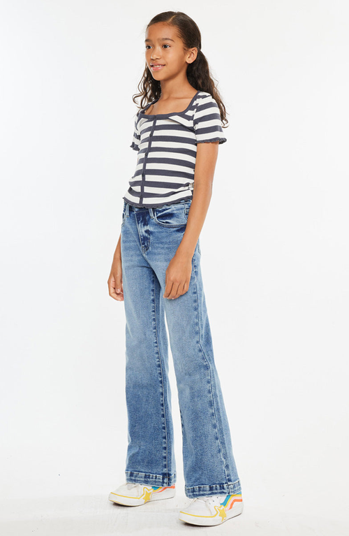 Kancan Glen High Rise Wide Leg Flare Jeans In Blue