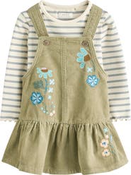 NEXT Kids' Embroidered Corduroy Dress & Stripe T-Shirt Set