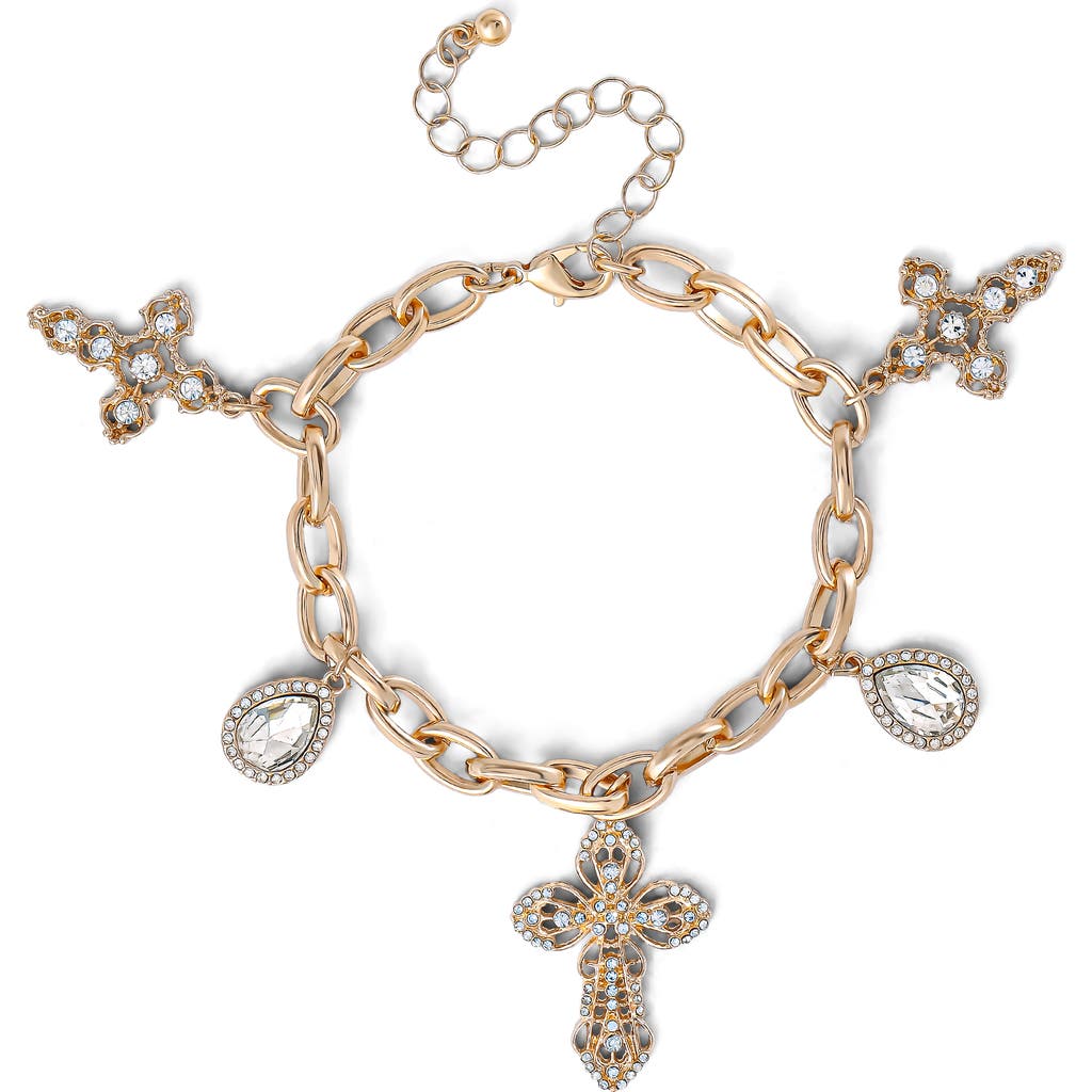 Jessica Simpson Crystal Cross Charm Bracelet In Gold