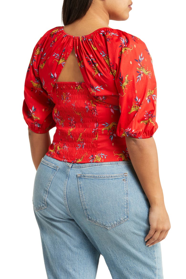 Elsa Floral Print Stretch Organic Cotton Top, Alternate, color, LUCKY CHEETAH POPPY RED