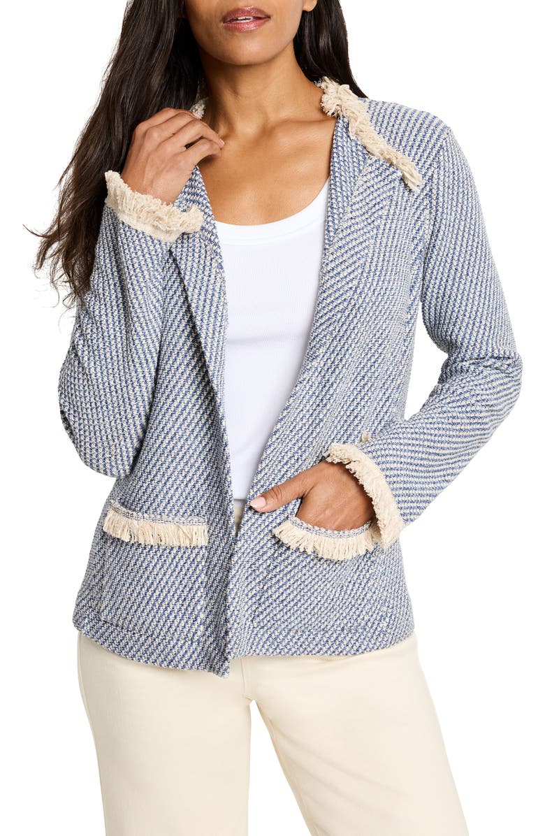 NIC+ZOE Neutral Fringe Trim Knit Jacket, Main, color, Blue Multi