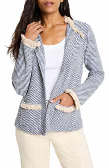 NIC+ZOE Neutral Fringe Trim Knit Jacket