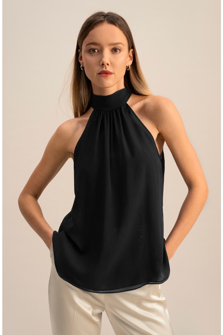 Women's Silk Georgette Halter Neck Top, Alternate, color, Black