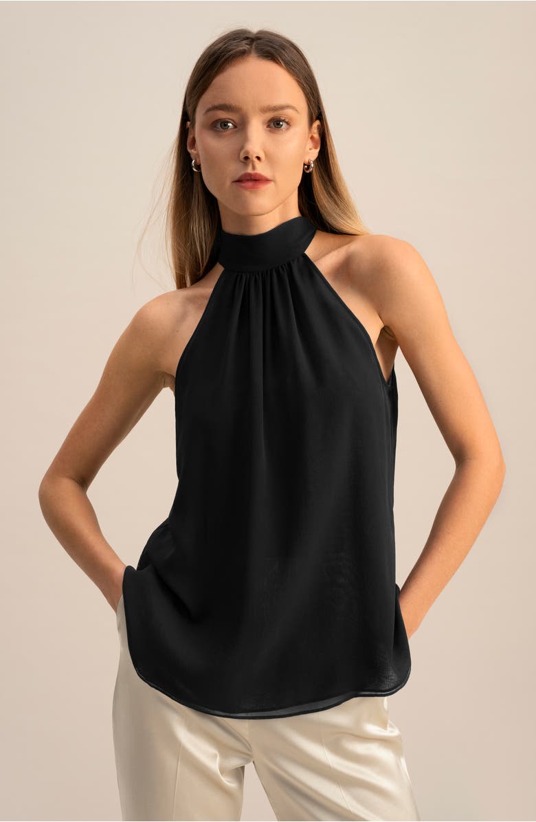 Lilysilk Women's Silk Georgette Halter Neck Top, Alternate, color, Black