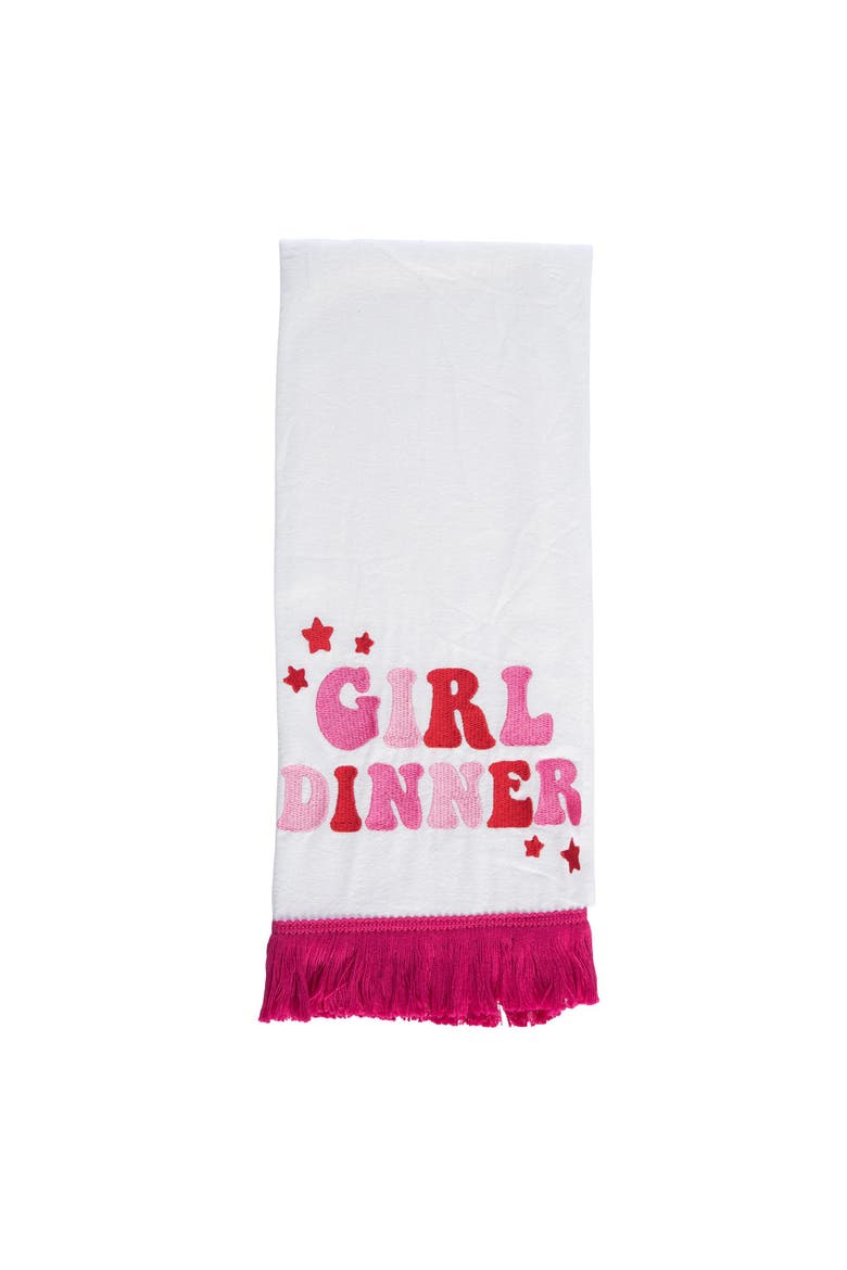 Girl Dinner Tea Towel w/ Tassels Cotton White, Main, color, Red