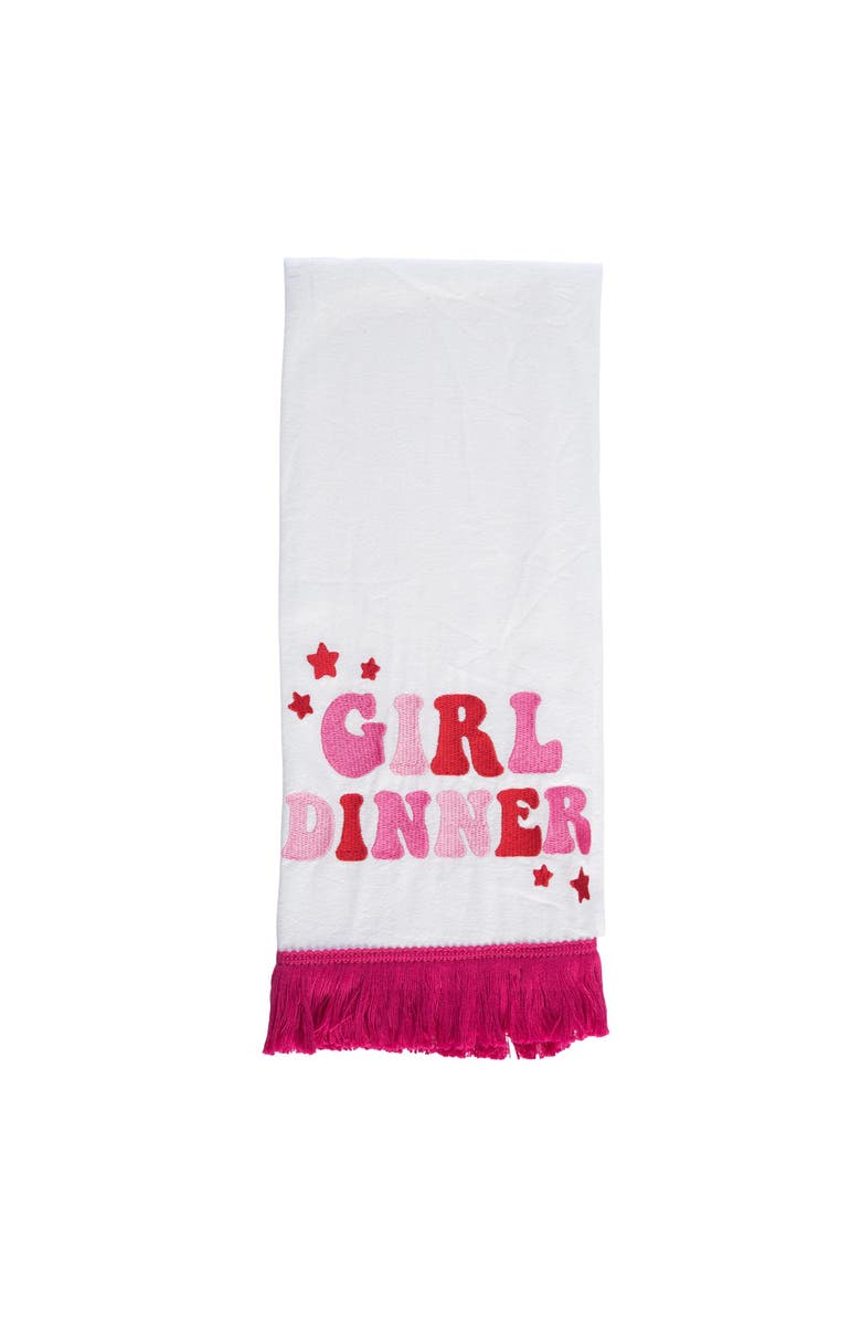 Totalee Gift Girl Dinner Tea Towel w/ Tassels Cotton White, Main, color, Red