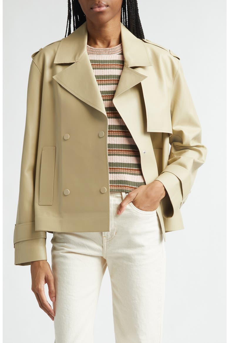 Heathcliff Crop Leather Trench Coat, Main, color, STONE KHAKI