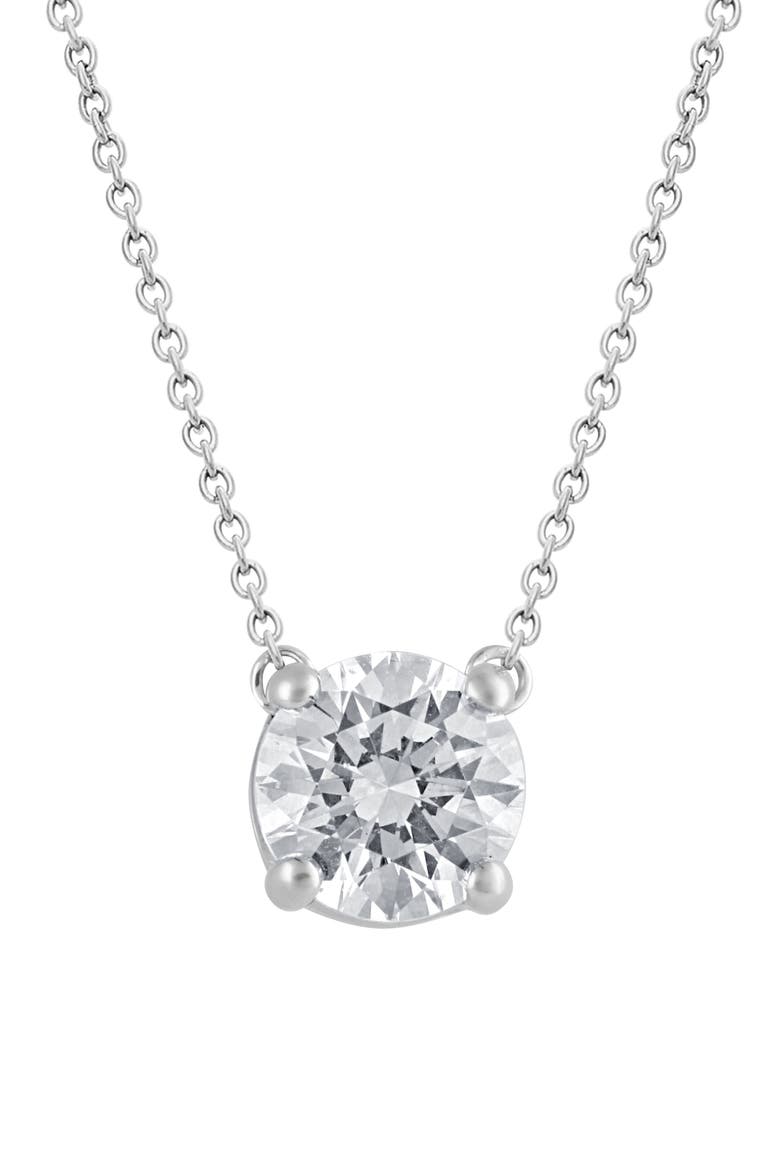 14K Gold Round Cut Lab-Created Diamond Pendant Necklace - 1.0ct, Alternate, color, WHITE