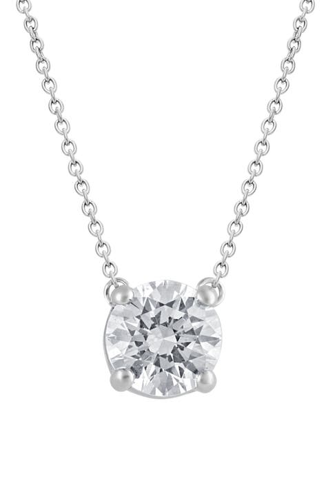 14K Gold Round Cut Lab-Created Diamond Pendant Necklace - 1.5ct