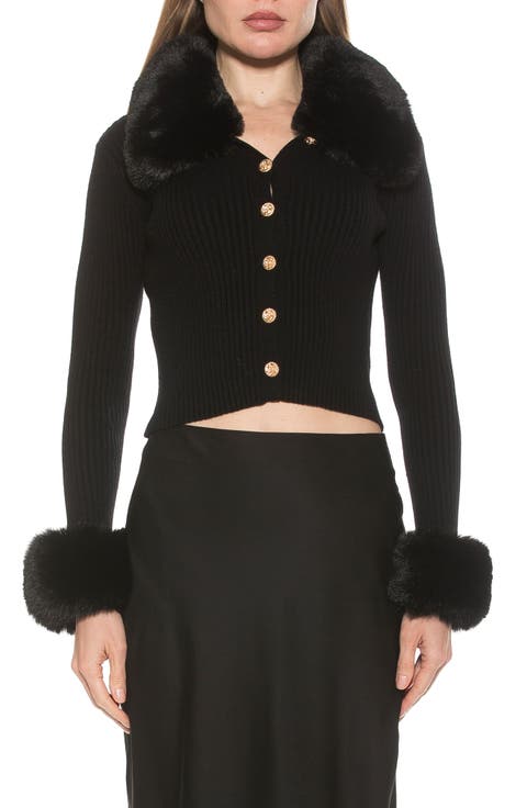 Taytum Button-Down Cardigan with Faux Fur Trim