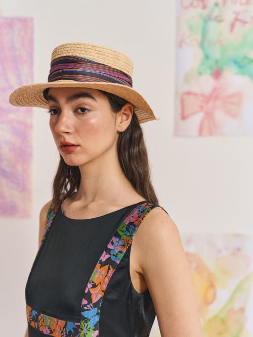 Lost Pattern Nyc "frida's Garden" Straw Hat With Ribbon Band In Neutral