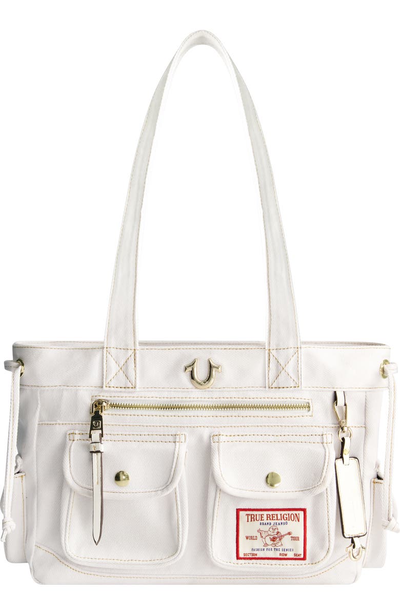 True Religion Multi-Pocket Denim Tote, Main, color, White