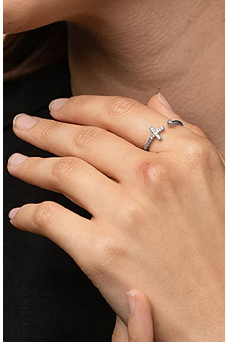 14k Gold Plated Cross Ring Faith Jewelry Dainty Trendy Everyday, Alternate, color, Silver
