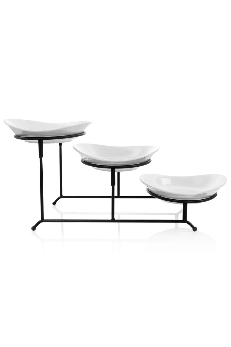 3 Tier Oval Plate Porcelain Serveware Set, Alternate, color, White