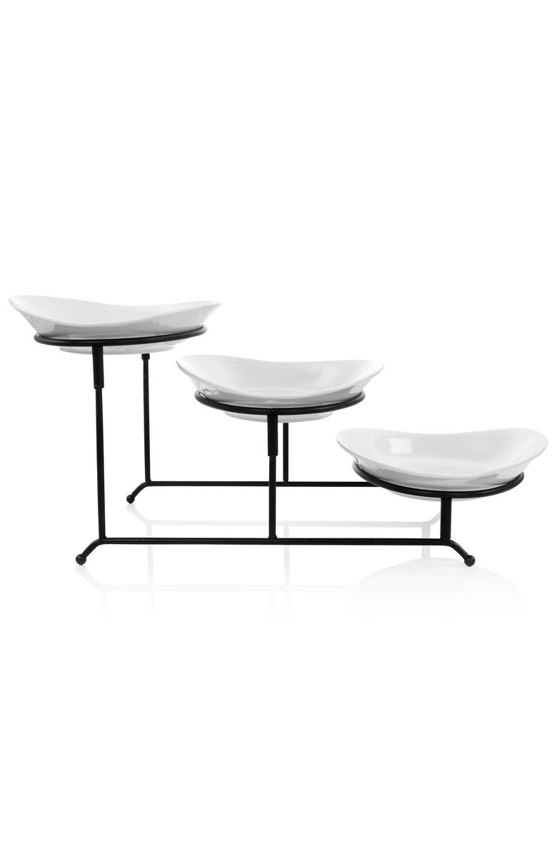 Elama 3 Tier Oval Plate Porcelain Serveware Set, Alternate, color, White